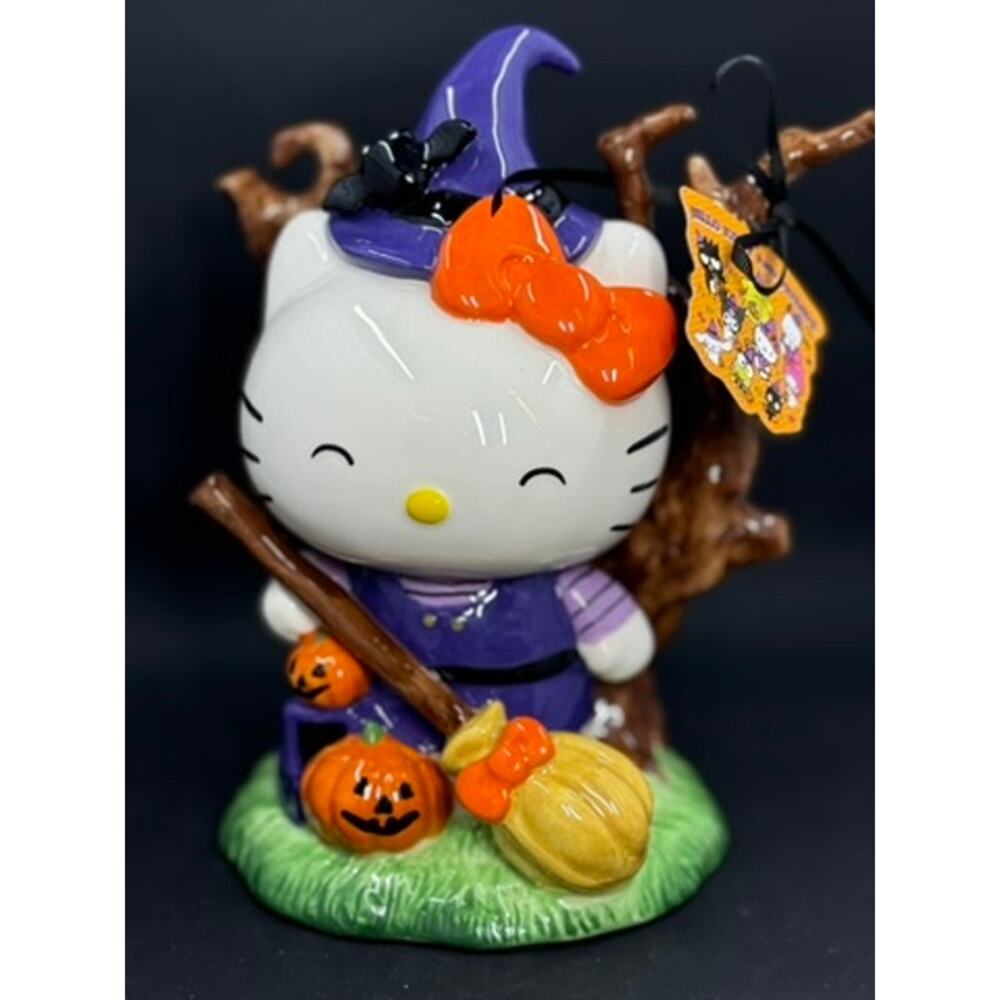 Hello Kitty Adorable Halloween Scene, Tree, Broom, Pumpkin
